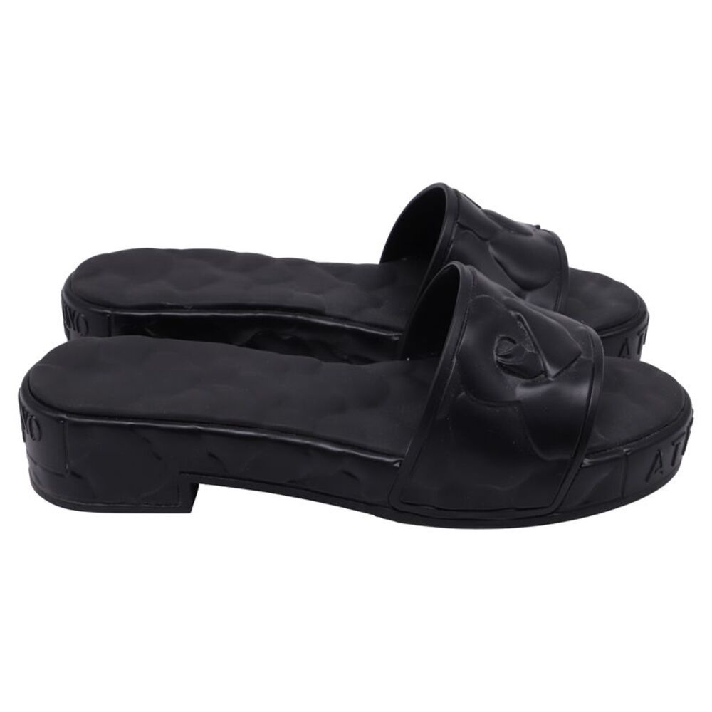 Valentino Garavani Atelier Rose Platform Slides in Black Rubber
